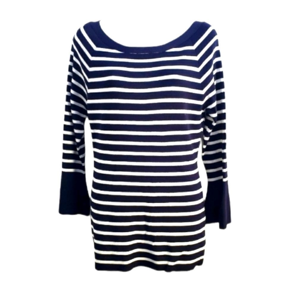 Charlie Paige Blue and White Striped Bateau Neck Sweater Top M